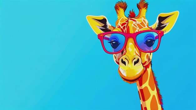 Photo animated giraffe with sunglasses on blue backdrop quirky and fun