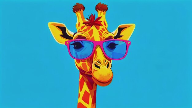 Photo animated giraffe with sunglasses on blue backdrop quirky and fun