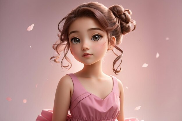 animated girl portrait in pink dress