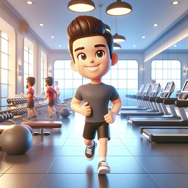 Animated Gym Scene with Fitness Man and Workout Crowd