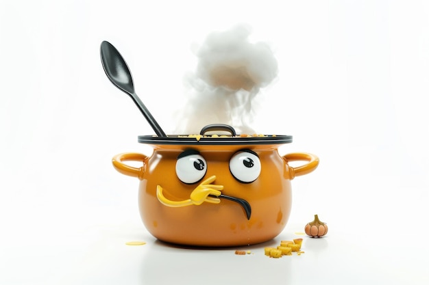 An Animated Journey with Pot of Soup Ladle and Steam On White Background