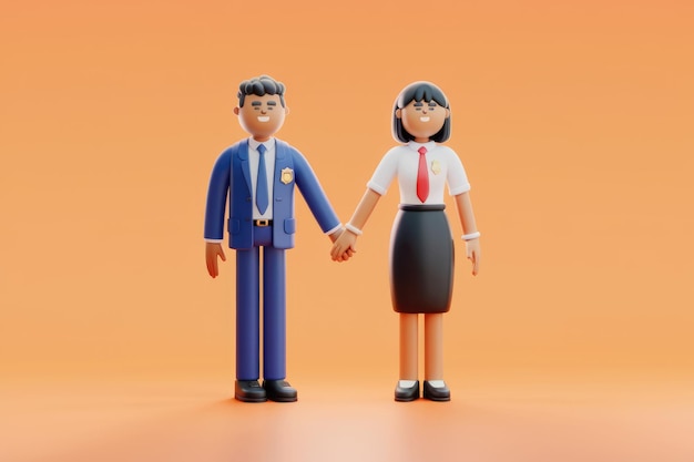 Animated Male And Female Characters In Business Attire