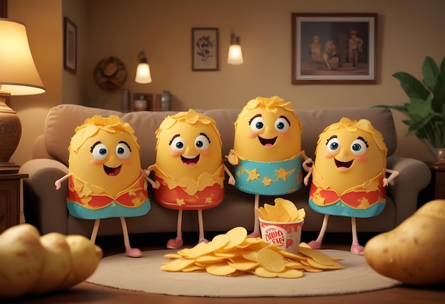 Photo animated potato chip characters