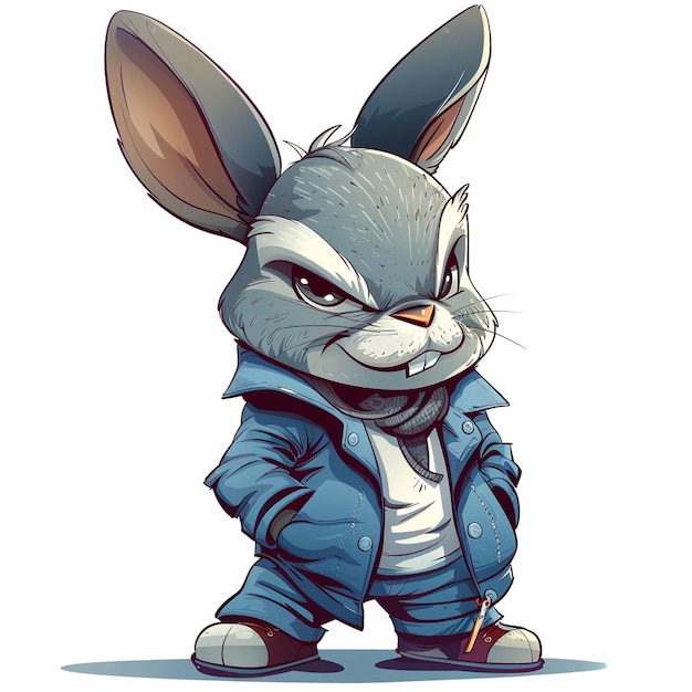 Photo an animated rabbit character in a blue outfit poses confidently with a mischievous look