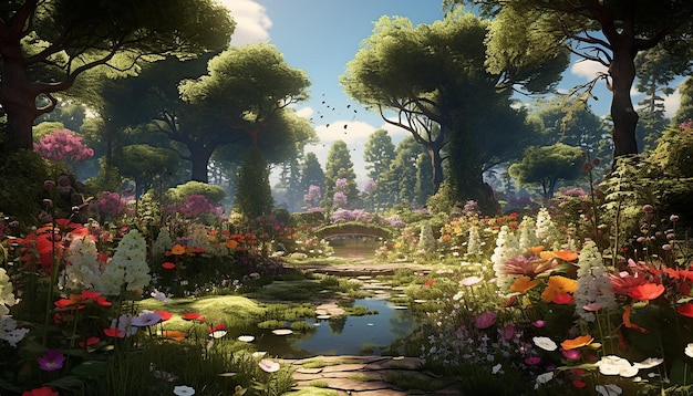 An animated scene of a garden growing in fastforward