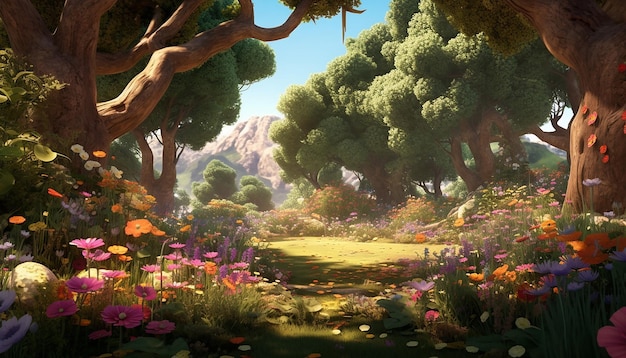 An animated scene of a garden growing in fastforward