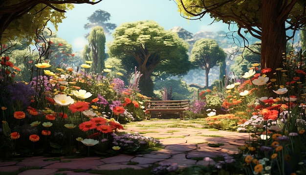 An animated scene of a garden growing in fastforward