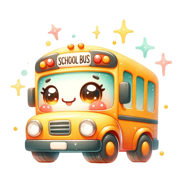 Animated school bus with a happy face