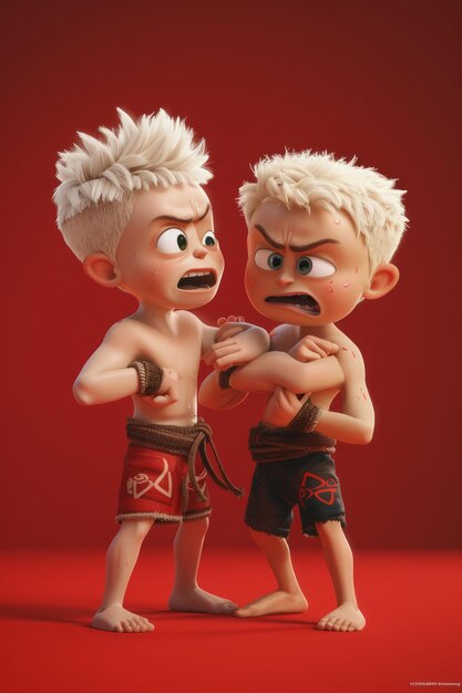 Photo animated twins in a heated argument sibling rivalry emotional cartoon characters tensions