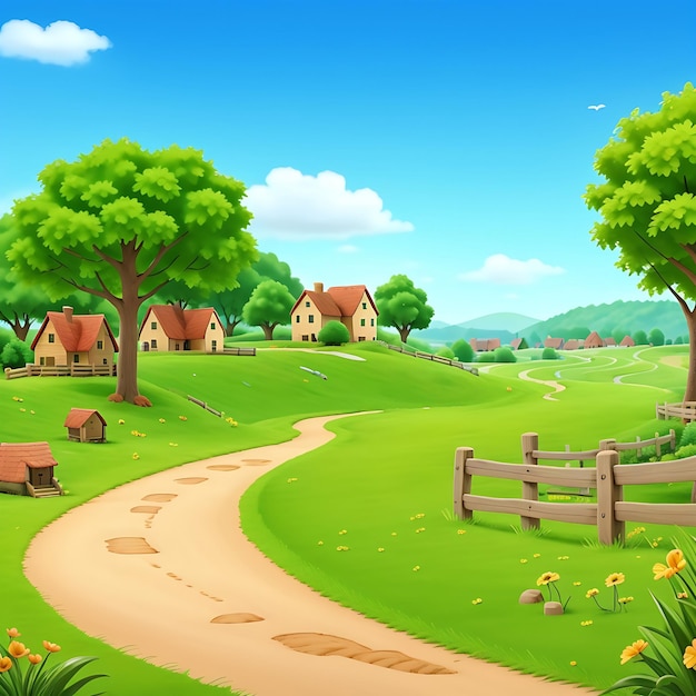 Animated Village Nature Landscape Background Generated Ai