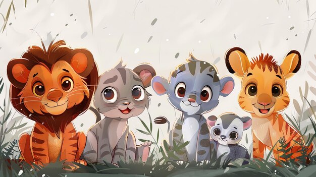 Photo animated young wild animal characters