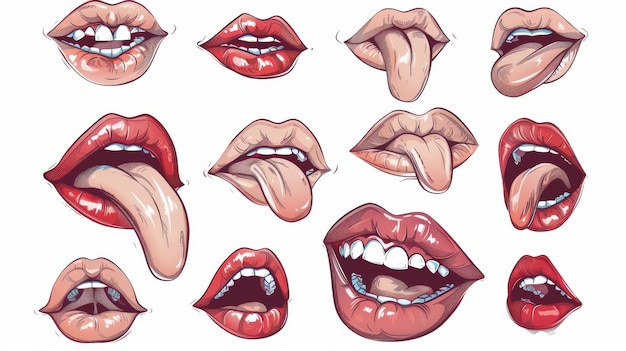 Photo an animation kit of a young female character39s mouth is a cartoon modern illustration set featuring a color image of her face at various positions when she is talking speaking or looking at