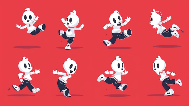 Photo an animation sequence of a white cartoon character running