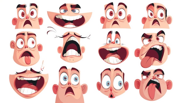 Photo an animation set showing the female teen39s mouth on a white background cartoon illustration of female teen feelings emotions lipsyncing and avatar creation