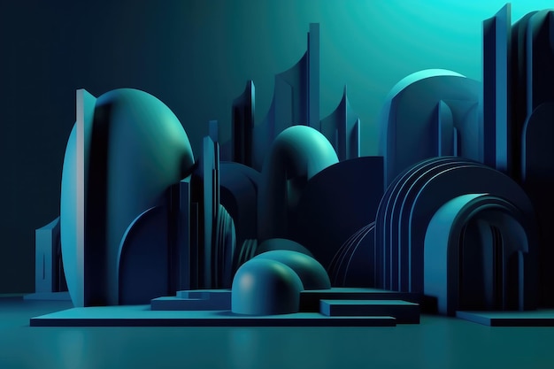 An animation shapes in the style of structures with a blue and green background Generative AI