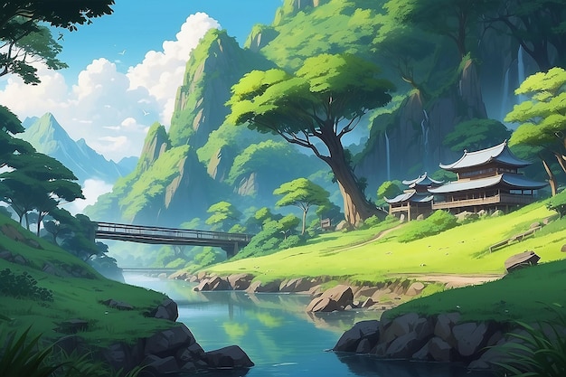 Photo anime art style nature environment concept art illustration background image