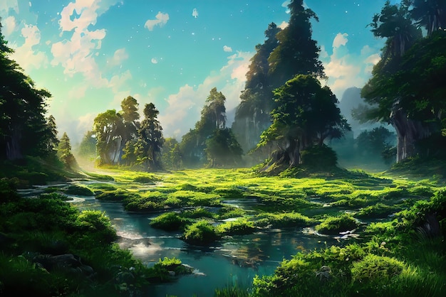 Anime Art Style Nature Environment Concept Art Illustration Background Image