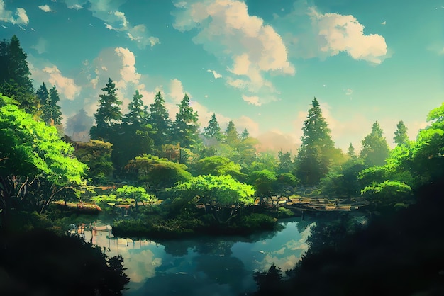 Anime Art Style Nature Environment Concept Art Illustration Background Image