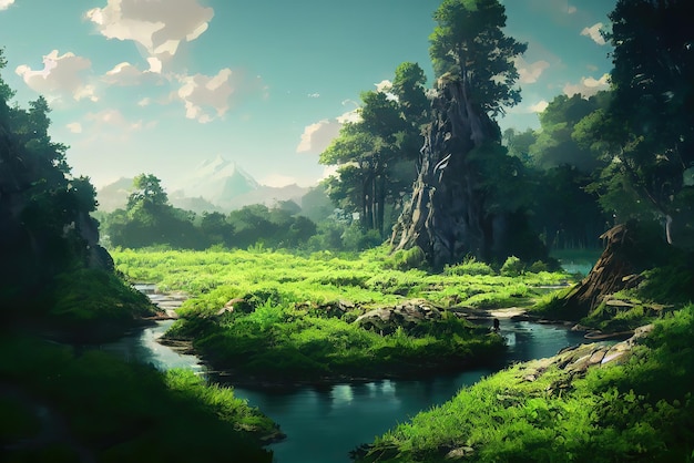 Anime Art Style Nature Environment Concept Art Illustration Background Image