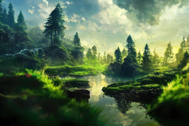 Anime Art Style Nature Environment Concept Art Illustration Background Image