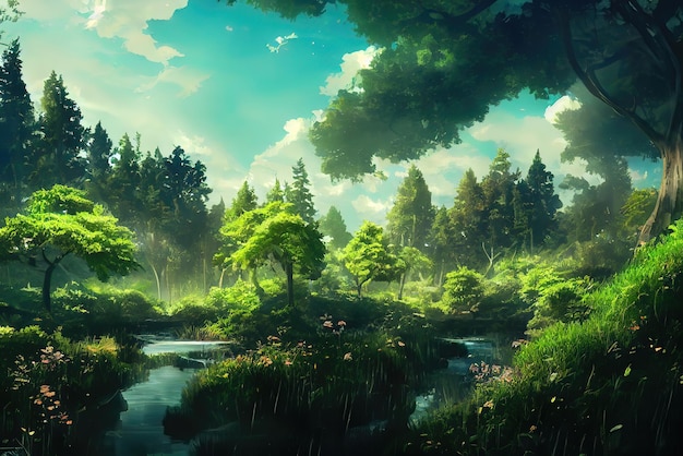 Anime Art Style Nature Environment Concept Art Illustration Background Image