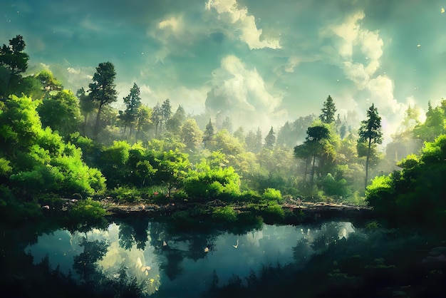 Anime Art Style Nature Environment Concept Art Illustration Background Image