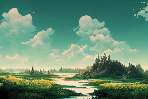 Anime Art Style Nature Environment Concept Art Illustration Background Image