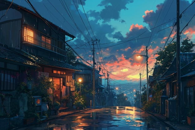 anime background afternoon scene city