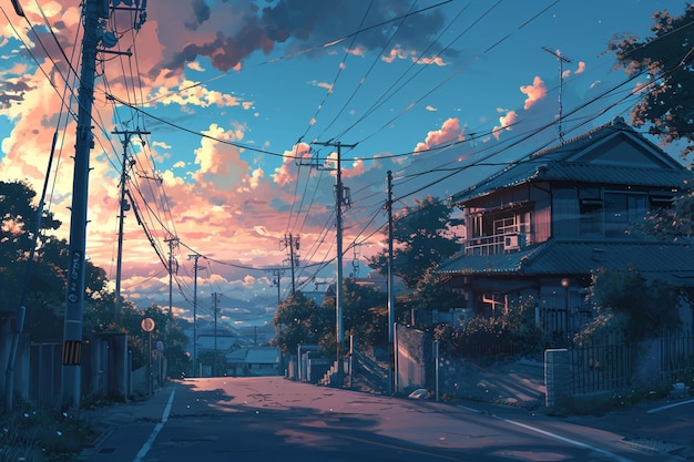 anime background afternoon scene city