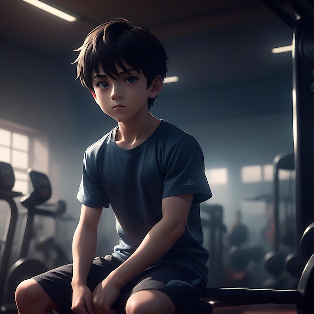 anime boy 3d in gym