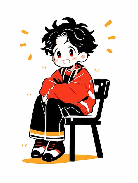 anime boy sitting on a chair with his arms crossed generative ai