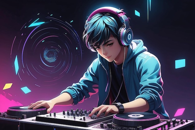 Anime character dj playing music