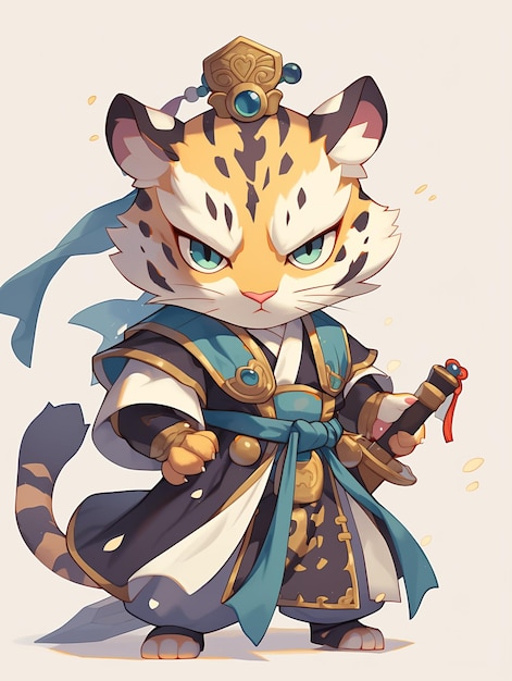 Photo anime character of a tiger with a sword and a robe generative ai