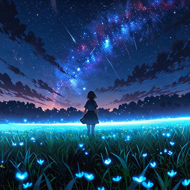 anime couple watching the stars in the sky _Ai generated