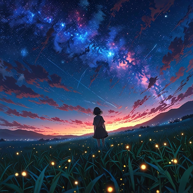 anime couple watching the stars in the sky _Ai generated