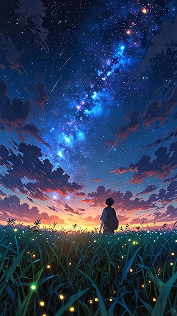 anime couple watching the stars in the sky _Ai generated