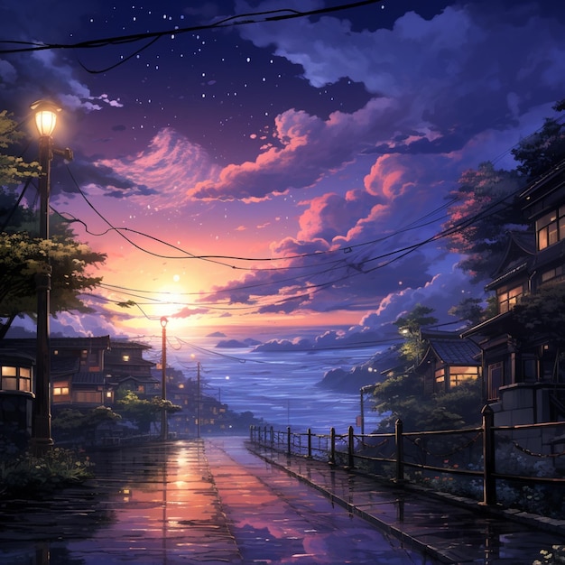 Anime evening scenery oil nature images