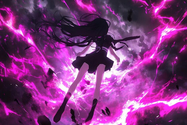 Photo anime girl ascending through purple energy