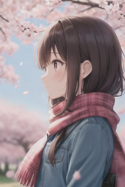 Anime girl in a blue jacket looking at the camera