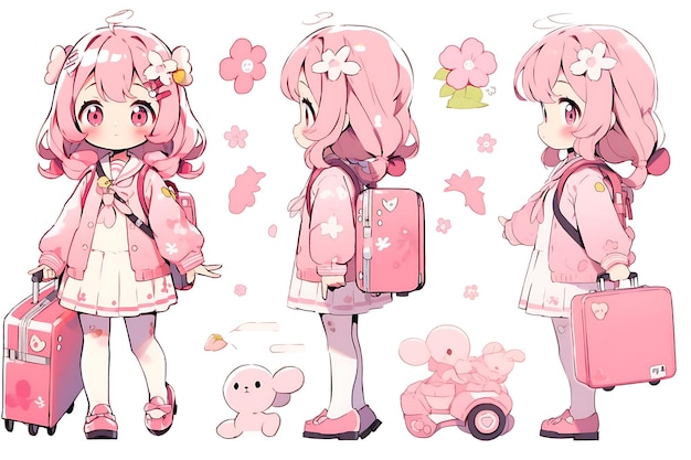 Anime Girl Character Design Turnaround Sheet Cute Kawaii Fashion Style Anime Character Model