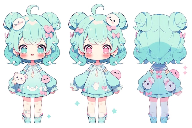 Anime Girl Character Design Turnaround Sheet Cute Kawaii Fashion Style Anime Character Model