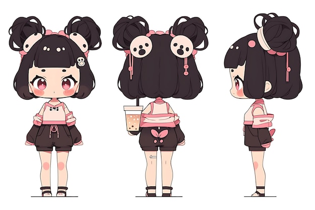 Anime Girl Character Design Turnaround Sheet Cute Kawaii Fashion Style Anime Character Model