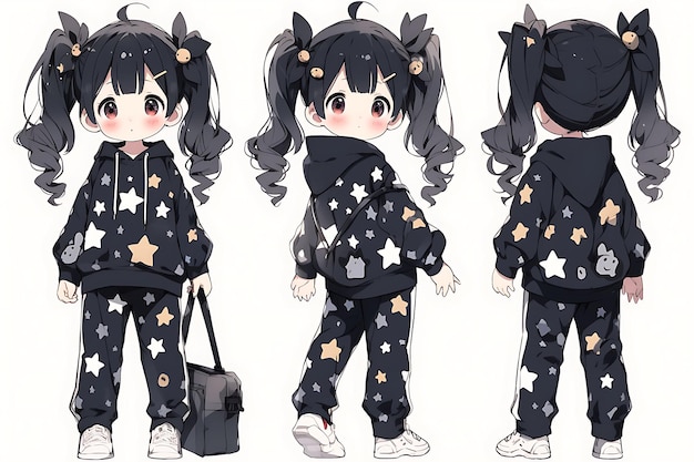 Anime Girl Character Design Turnaround Sheet Cute Kawaii Fashion Style Anime Character Model