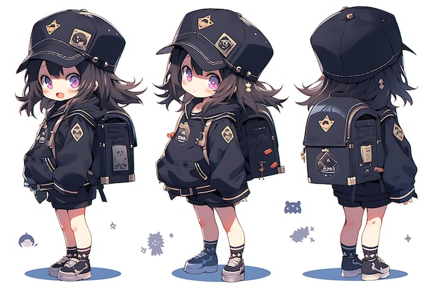 Anime Girl Character Design Turnaround Sheet Cute Kawaii Fashion Style Anime Character Model