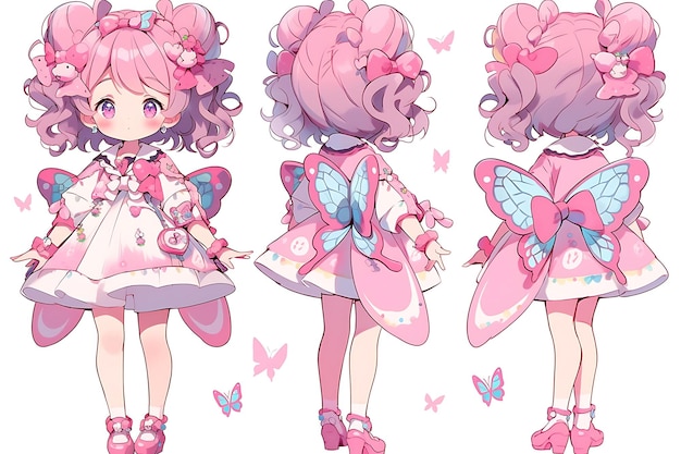 Anime Girl Character Design Turnaround Sheet Cute Kawaii Fashion Style Anime Character Model