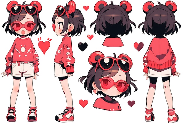 Anime Girl Character Design Turnaround Sheet Cute Kawaii Fashion Style Anime Character Model