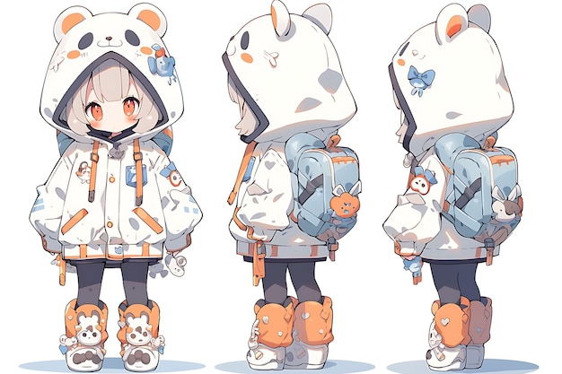 Anime Girl Character Design Turnaround Sheet Cute Kawaii Fashion Style Anime Character Model