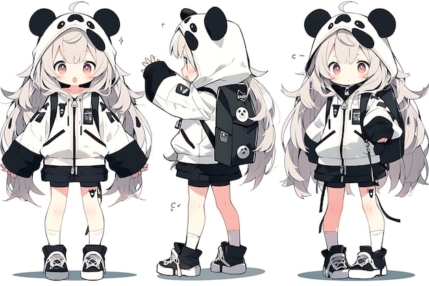 Anime Girl Character Design Turnaround Sheet Cute Kawaii Fashion Style Anime Character Model