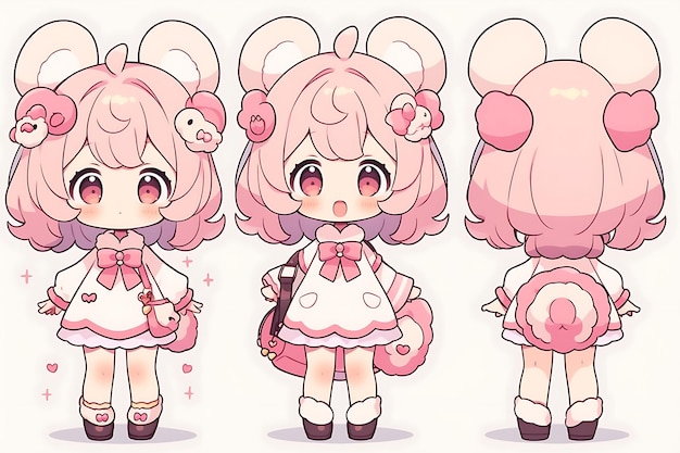 Anime Girl Character Design Turnaround Sheet Cute Kawaii Fashion Style Anime Character Model