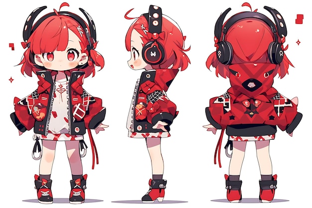 Anime Girl Character Design Turnaround Sheet Cute Kawaii Fashion Style Anime Character Model